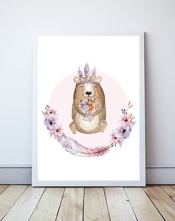 Plakat Miś z serii Leśne Zwierzęta Róż, Wallie Studio Dekoracji