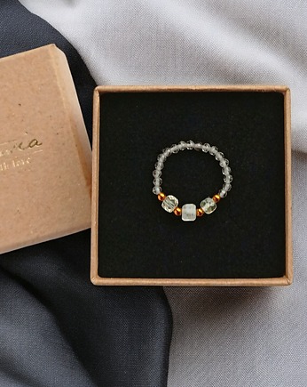 Pierścionek DOBROBYT - amulet - cytryn, kwarc dymny, kryształ górski, kaktusia