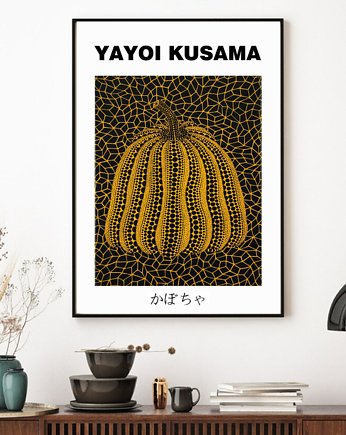 PLAKAT japoński, japandi dekoracja, Kusama, black dot studio
