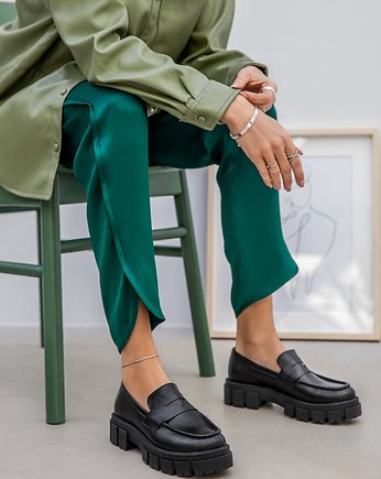 MOKASYNY NA GRUBEJ PODESZWIE-SKÓRA NATURALNA-MODEL 285-KOLOR CZARNY LICO, Zapato