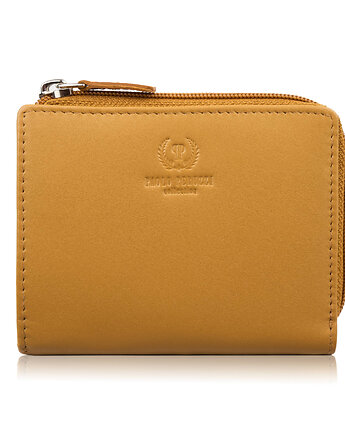 Portfel damski skórzany mały musztardowy w orientacji poziomej, Paolo Peruzzi