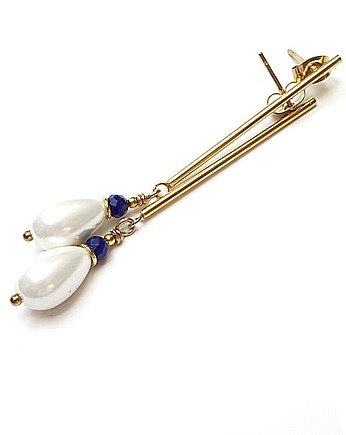 Kolczyki pozłacane Stick /white pearls/ -  alloys collection, KiKa pracownia