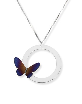 Naszyjnik srebrny z tytanowym motylem na srebrnym kółku, Elise Bizuteria