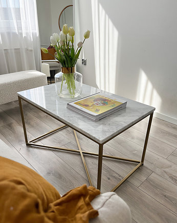 Kaylee- Stolik z marmurowym blatem, prostokątny stolik, stolik kawowy, Papierówka Simple form of furniture