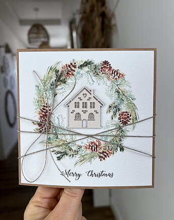 Stylowa ręcznie robiona kartka świąteczna Merry Christmas card, sorte