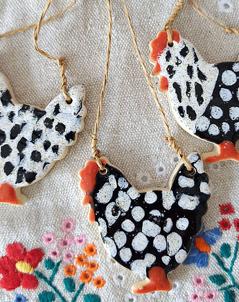 Ceramiczne kurki w kropki - ozdoby wielkanocne, 10FingersArt