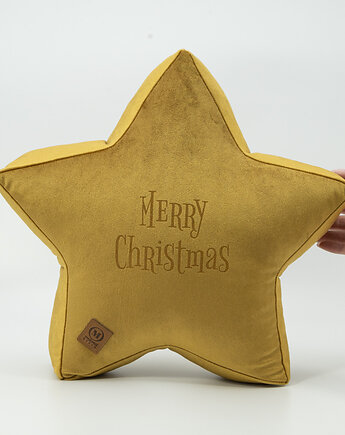 Poduszka dekoracyjna gwiazdka, świąteczna velvetowa - grawer MERRY CHRISTMAS, Mama Otula
