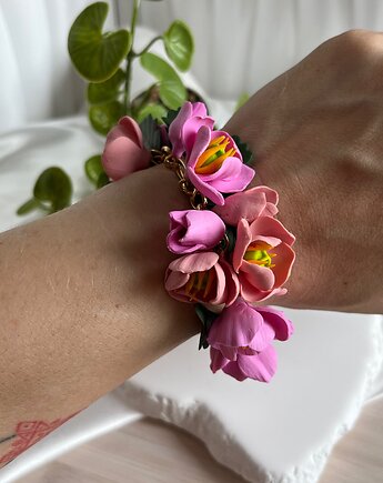 Bransoletka Tulipan Różowy. Handmade, MariaPolymer
