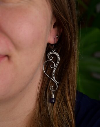Długie kolczyki z ametystami wire wrapping ametyst, Agata Rozanska