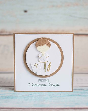Zaproszenie Pierwsza Komunia Święta - Chłopiec, LittleBunnyCraft