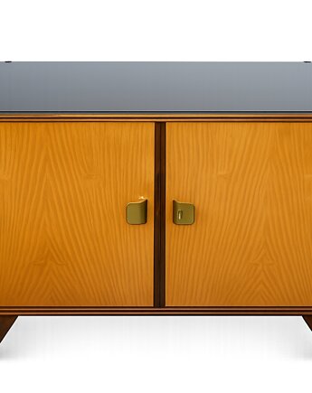 Komoda vintage Mid-Century Modern lata 60.  Drewno i szklany blat  Modernizm, Relikt design