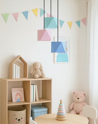 Kaskadowa 3 punktowa lampa wisząca MAJORKA KIDS z geometrycznymi kloszami, LYSNE