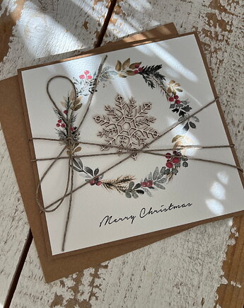 Stylowa ręcznie robiona kartka świąteczna Merry Christmas card, sorte