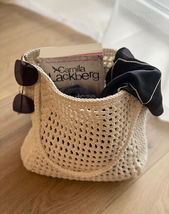 Shopper bag, torba na plaże, vintage bag, torebka ze sznurka, HANDMADE crochet by Klaudia