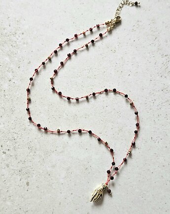 Naszyjnik N59  Granat, hematyt, Trawelerka