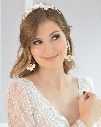 Kolczyki złocone z białą perłą Swarovskiego, Anelis Atelier