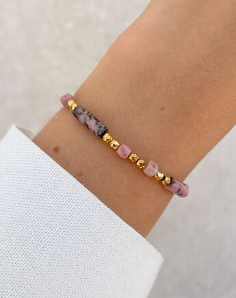 Bransoletka na gumce rodonit z hematytem, Bring Biżuteria