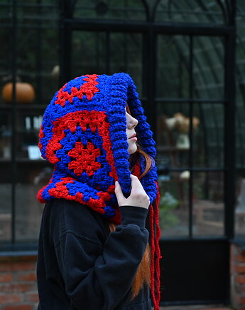 Balaclava 100% bawełna ręcznie szydełkowana, kwiaty biżuteria