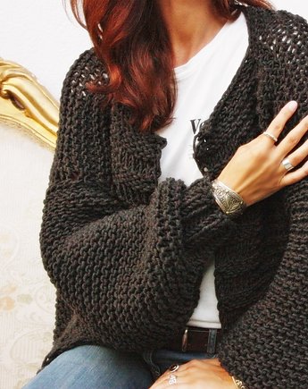 Grafitowy kardigan oversized  merino bulky, Mademoiselle Patrini
