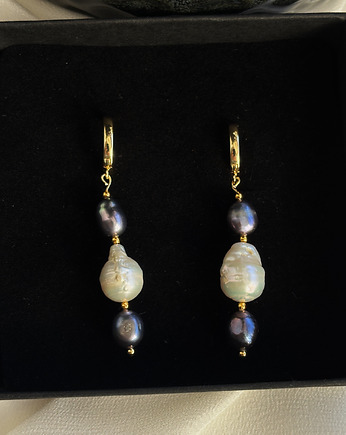 Kolczyki pozłacane unikat Granatowe perły, Chmolowska Jewellery