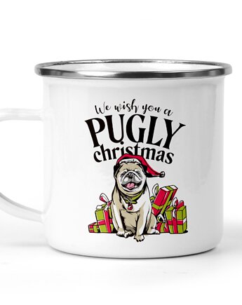 Świąteczny kubek metalowy mops mikołaj, Kreatywny Warsztat