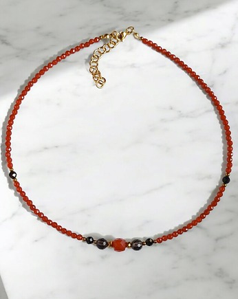 Choker jesienny : karneol, kwarc dymny, czarny turmalin, kaktusia