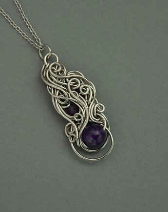 Oryginalny wisiorek ametyst wire wrapping, Agata Rozanska