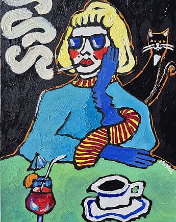 Obraz do salonu portret babci przy zielonym stole, alice oil on canvas