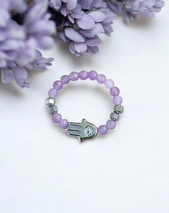 HARMONIA & OCHRONA - pierścionek - ametyst, hematyt, kaktusia