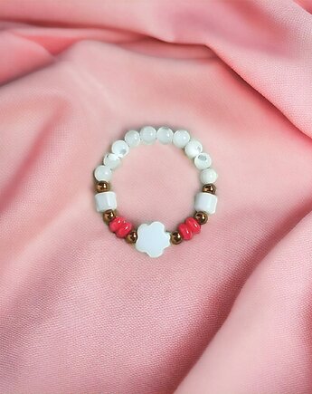 Pierścionek : summer : muszla, koral, hematyt, kaktusia