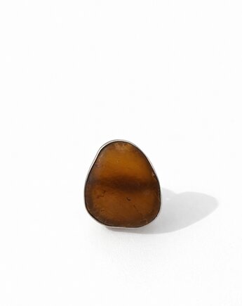 Srebrny pierścionek regulowany ze szkłem morskim, bluewavestudio