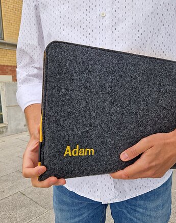 PERSONALIZOWANE ETUI na laptopa żółty zamek imię, purol design