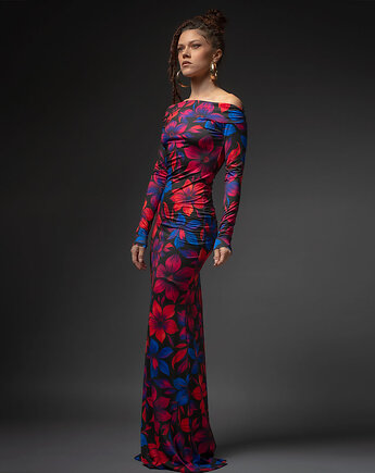 Sukienka z odsłoniętymi ramionami - Julia Maxi Flower Power, milita nikonorov