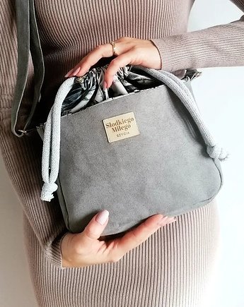 Torebka SOFIA Monkey&Banana Tree - mała szara torebka z kominem z nubuku, Słodkiego Miłego Szycia