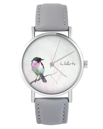 Zegarek - Ptaszek - skóra, szary, yenoo