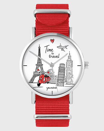 Zegarek - Time to travel - czerwony, nato, yenoo