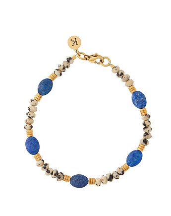 Bransoletka Lapis Lazuli x Kamień Dalmatyński -złote hematyty - Pozłacana s, Kulka Bransoletki