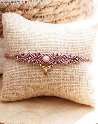 Bransoletka Makramowa Opal Różowy, CocoBizu