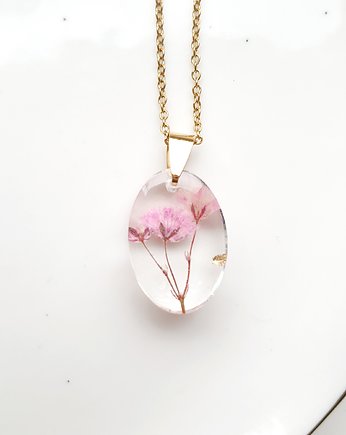 Naszyjnik z gipsówką, Jaskółcze ziele handmade 