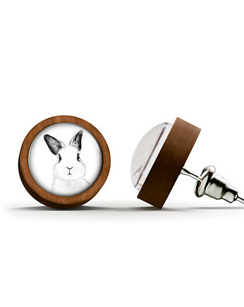 Kolczyki drewniane - Królik - sztyfty, yenoo