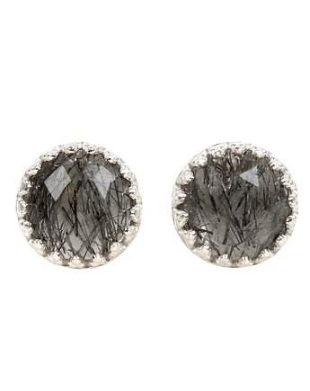Kolczyki srebrne sztyfty Mignon z kwarcem z czarnym turmalinem, Blooming Stones