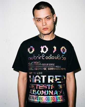 T-shirt HATE / glitch print , ODIO TEES