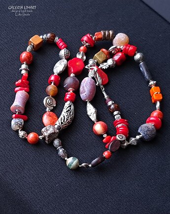 Niezwykły naszyjnik boho z koralem i mixem minerałów prezent  lux UNIKAT, Galeria Limart