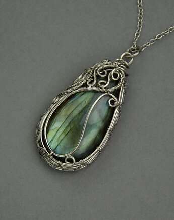 Wisiorek z labradorytem wire wrapping labradoryt, Agata Rozanska