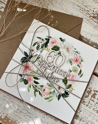 Rustykalna kartka życzenia z okazji 60. rocznicy ślubu, sorte