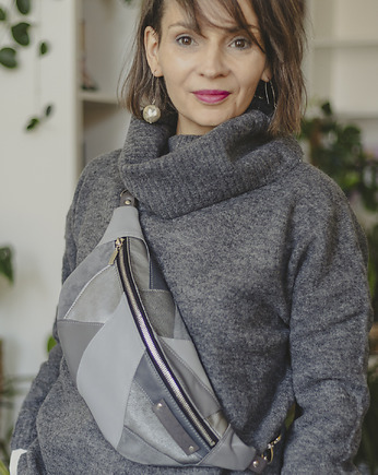 Szara elegancja-  unikatowa nerka ze skóry naturalnej, BandaBag
