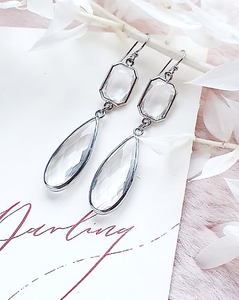 Długie, kryształowe kolczyki ślubne ETHERICA - srebrna, PiLLow Design