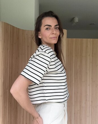 T-Shirt Move crop paski poduchy cream & black, Patchouli