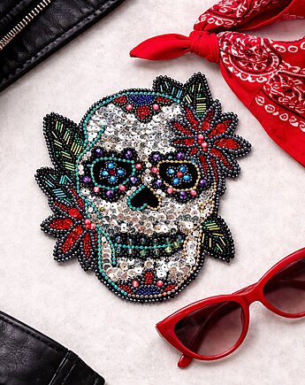 Duża broszka Meksykańska czaszka, migotka shop