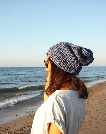 Niebieska czapka beanie handmade z wełną, Mademoiselle Patrini